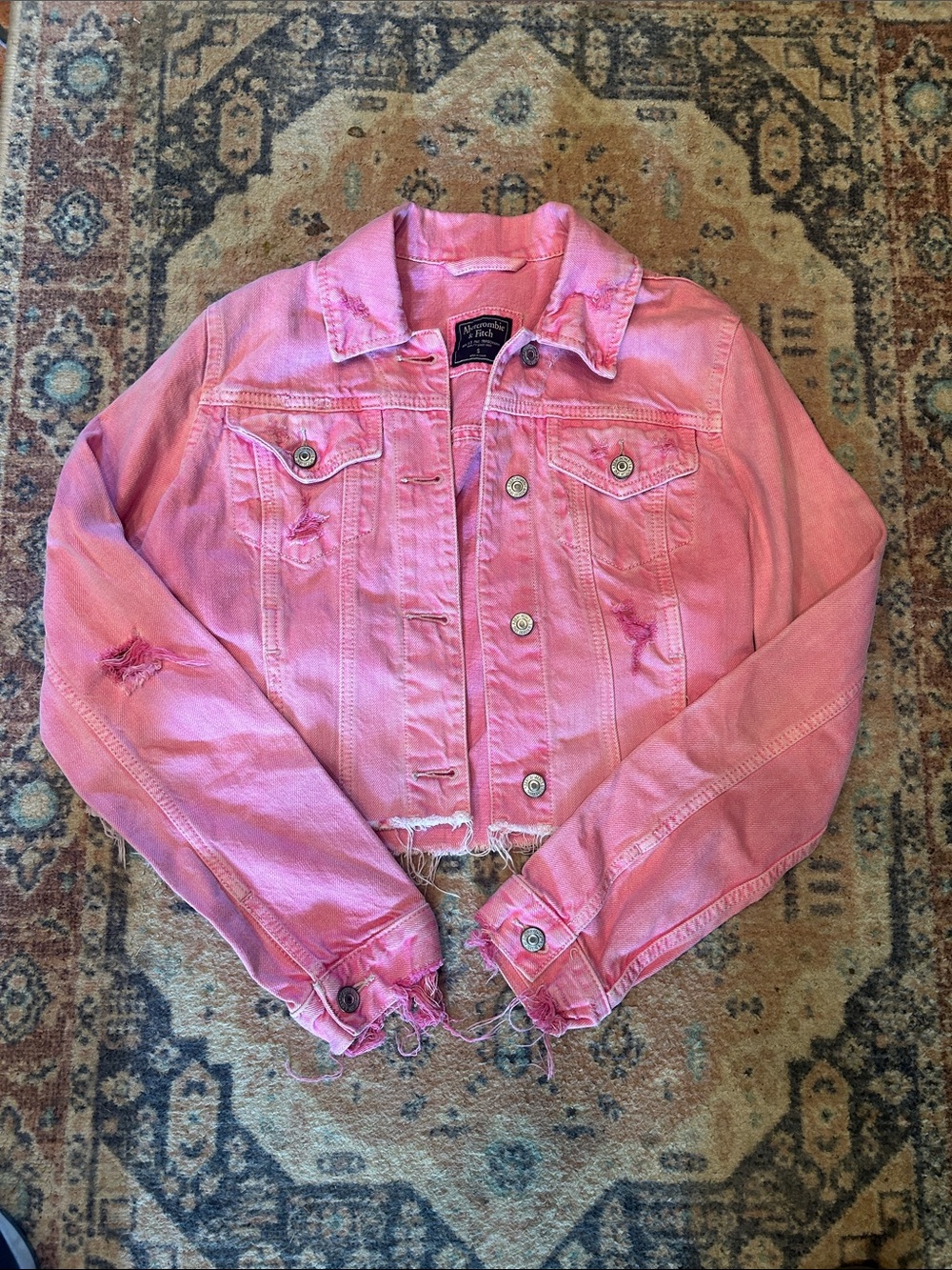 Abercrombie & Fitch Pink Distressed Women's Denim Jacket